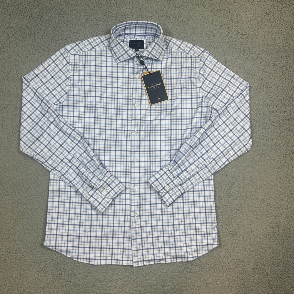 Marc Asher Mens Button Up Dress Shirt Long Sleeve Size M Stretch Blue White NWT‎